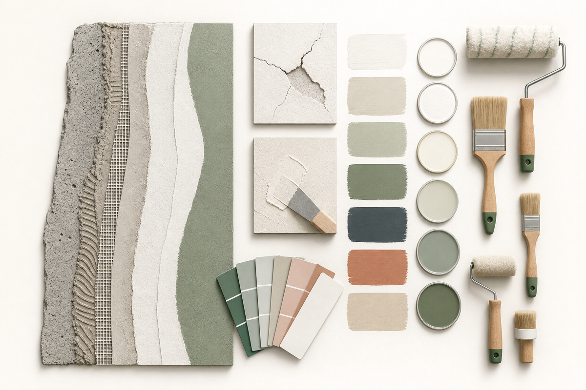 Materialillustration zu Untergrund, Vorbereitung, Farbe und Finish